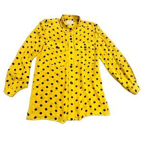 Vintage Silk Polka Dot Blouse Julie Francis Sz10 Yellow Black 80’s 90’s
